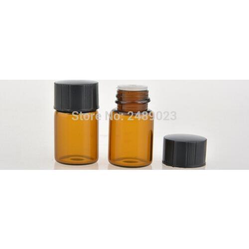 50pcs/lot Small Amber Essential Oil Bottle With Plastic Lid 2ml Glass Bottle Mini Brown Glass Vials Makeup Container