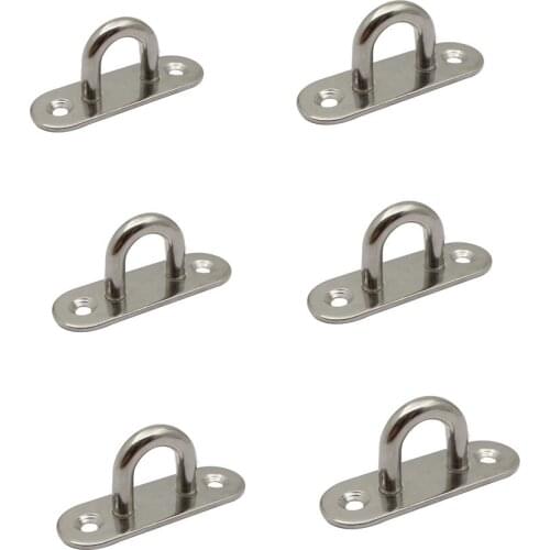 6pcs Heavy Duty 5mm 6mm 8mm Polish Stainless Steel 316 Eye Plate Oblong Pad Eye Plate Metal Staple Ring Hook Marine Hardware