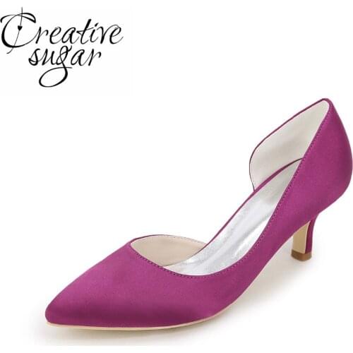 Creativesugar D'orsay pointed toe lady satin dress shoes 6cm med heel bridal wedding party cocktail pumps champagne silver grey