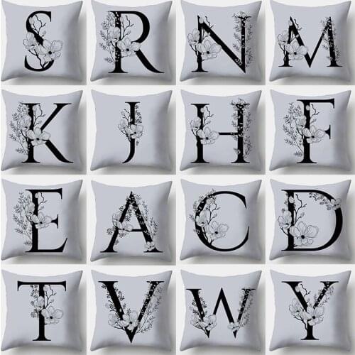 Letter Decorative Cushion Cover45x45 Pillow Covers Gray Black Floral Decorative Throw Pillow Sofa Cushions Home Decor Pillowcase