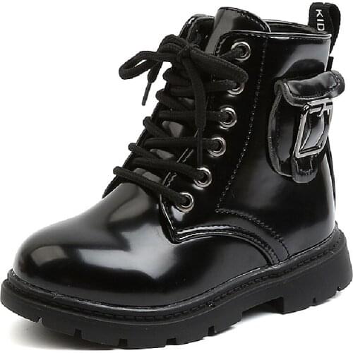 Patent Leather Kids Boots Autumn Children Fashion Ankle Boots Baby British Shoes For Girls Boys Pocket Boots Toddler Sneakers