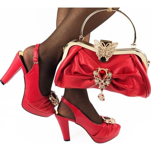 Doershow Italian Shoes With Matching Bags Set Italy African Womens Party Shoes and Bag Sets red Color Women shoes!!SDA1-8