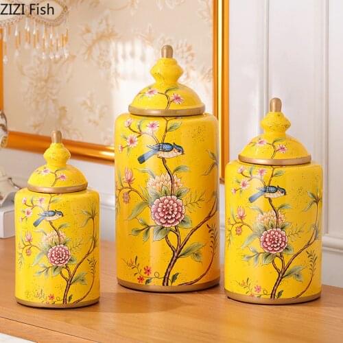 Painted Flowers Pattern Porcelain Storage Jars Antique Candy Jar Tea Canister Multipurpose Ceramic Vase Vintage Home Decor