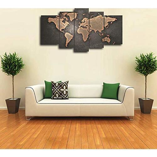 HD Print Art On Canvas Group Piantings Global Map Landscape Canvas Painting On Wall Pop Artwork Home Decoration 5Panels Painting
