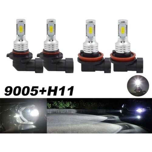 4X LED Headlight Bulbs Conversion Kit 9005 H11 High Low Beam Super White 6000K