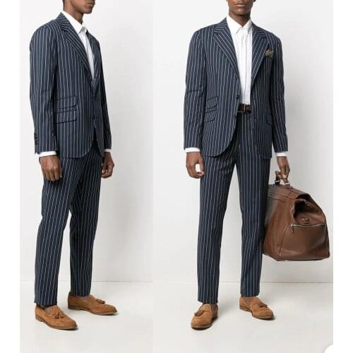 Handsome Business Men Tuxedos Custom Made Pocket Stripe Blazer Smart Casual Daily Party Prom 2 Pieces Sets