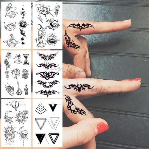 Lace Temporary Tattoos For Women Girls Realistic Cartoon Astronaut Planet Geometric Cloud Fake Tattoo Sticker Finger Body Tatoos