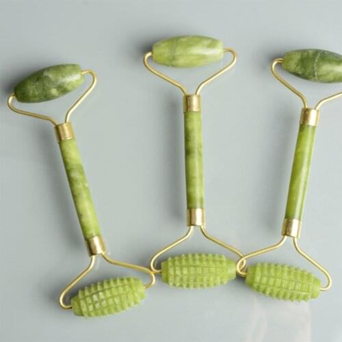 1pc Natural Jade Stone Guasha Facial Massage Roller Double Heads Jade Stone Face Lift Body Skin Relaxation Slimming Beauty Neck