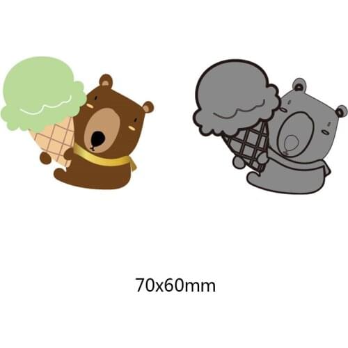 Bear with Ice Cream Cartoon Metal Cutting Dies for DIY Scrapbooking Album Creative Embossing Paper Craft Animal Dies 6* 7cm New