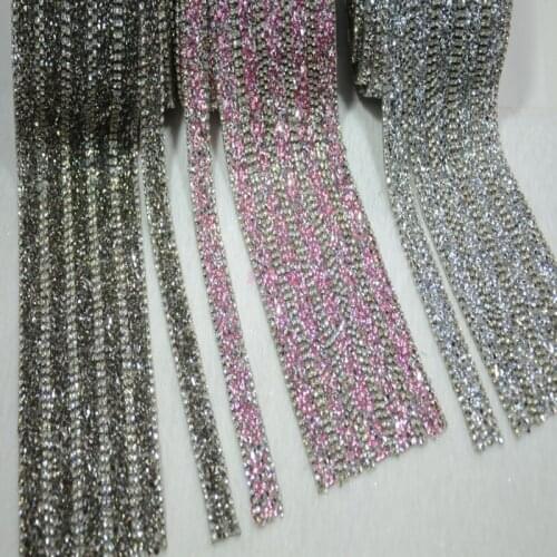 1.5x450cm 3 Colors Chunky Glitter Rhinestones Trim Iron On Hotfix Black Glue Crystal Rhinestone Chain iron for wedding accessory