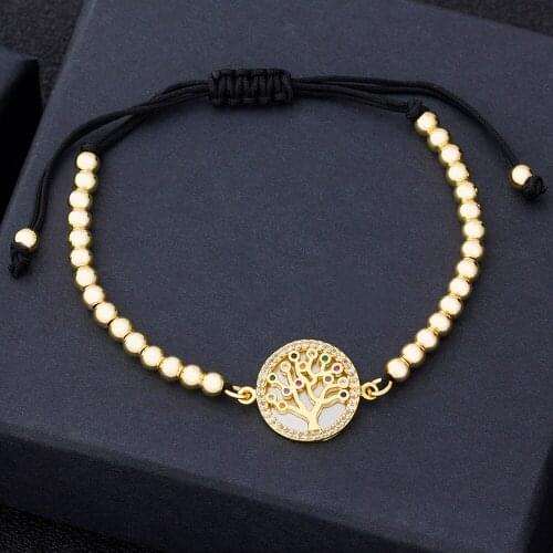 Fashion Jewelry Tree of Life Shell Pendant Bracelet For Women Men Adjustable Gold Color Beads Crystal Bangle Female Party Gift