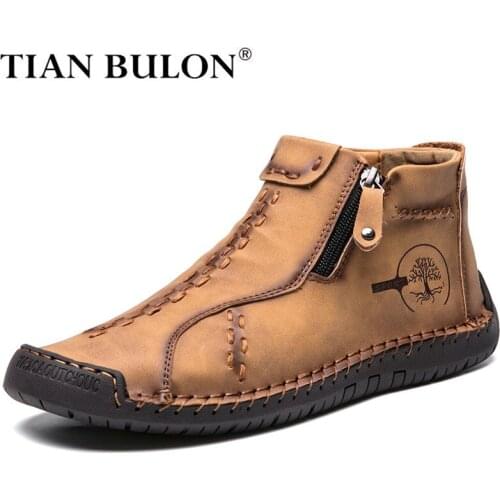 Autumn Mens Boots Leather Classic Mens Ankle Boots Work Boots Handmade Mens Designer Boots Outdoor Sneakers Bota Masculina