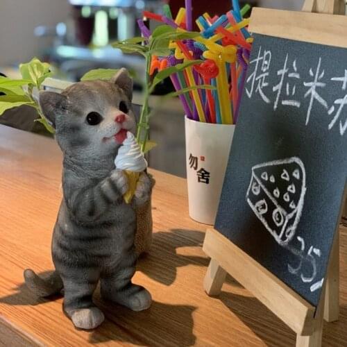 Ice Cream Kitten Animal Resin Ornament Cartoon Lovely Cat Craft Outdoor Garden Decoration Home Decoration Accessories Home Decor