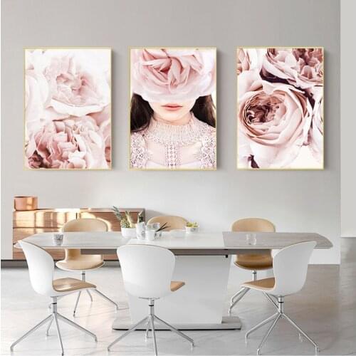 Print Bedroom Decor Wall Pictures for Living Room Fashion Poster Pink Wall Art Peoney Flower Canvas Painting Scandinavian