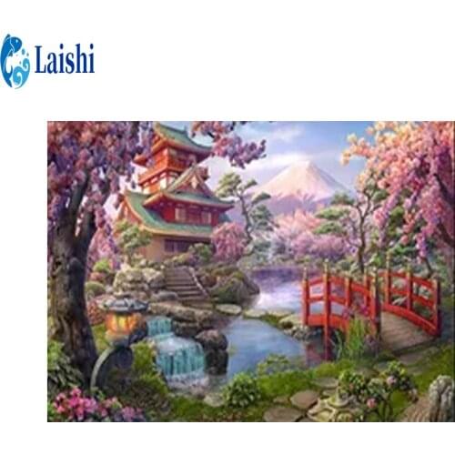 Full Square Diamond Abstract art landscape painting small bridge treehouse Embroidery DIY Diamond Painting Cross Stitch picture