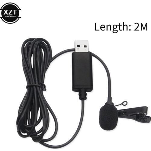 Portable USB Mini Microphone 2m Lapel Lavalier Mic Clip-on External Buttonhole Microphones for Laptop PC Computer Recording Chat