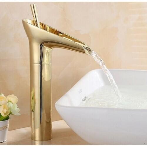 Luxury Modern Gold golden Bathroom vanity Sink Waterfall Faucet basin mixer tap single lever agf057