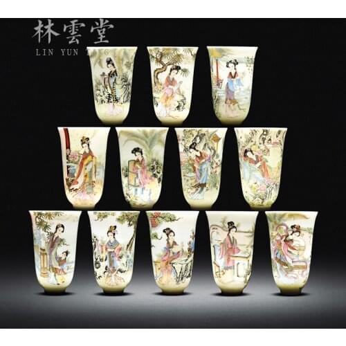 Hand painted 12 gold hairpin famille rose Master Cup single cup Jingdezhen handmade ceramic kungfu tea cup tea cup