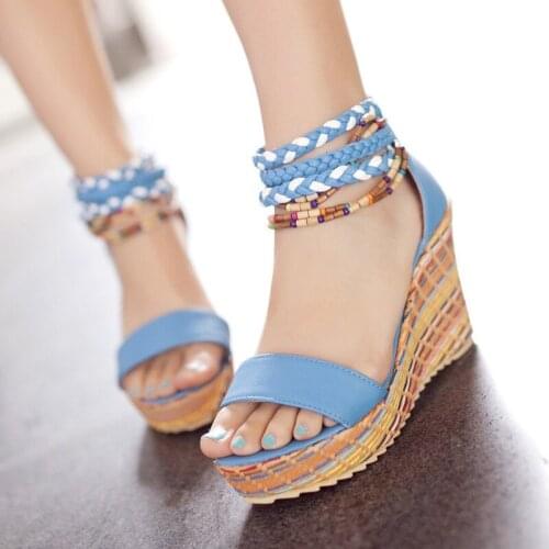 Wedges Shoes For Women High Heels Sandals Summer Shoes PU ZIP Slip On 9.5CM Wedges High Heels Round Toe Shallow Back Strap