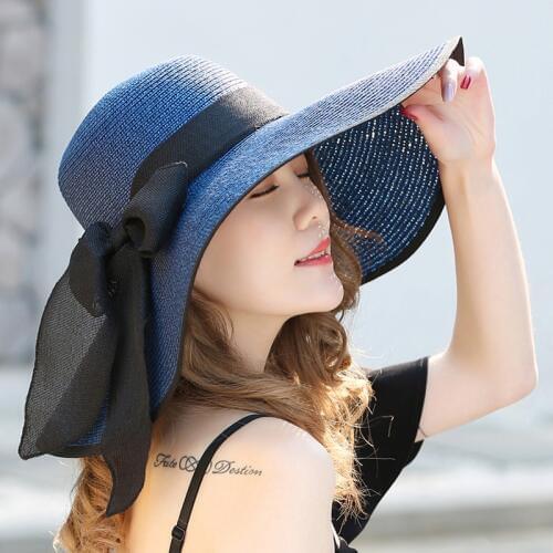 2019 Hot Sale Summer Straw Hat Women Big Wide Brim Beach Hat Sun Hat Panama Ladies Cap Outdoor Casual Sun Visor Hats for Women