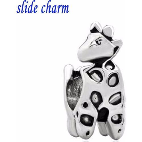 Slide charm Free shipping Childrens birthday gift baby giraffe charm beads fit Pandora charm bracelets