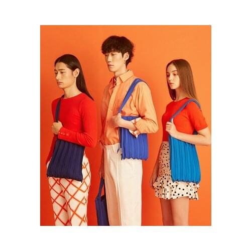 Simple Unisex Multicolor Pleats Knit Shopping Bag Iconic Texture Foldable Shoulder Bag Easy Chic Folds Weave Soft Crossbody Bag