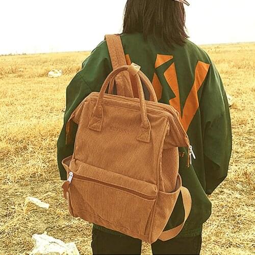 Corduroy Backpacks For Women 2019 Style Winter Ladies Fashion Casual Solid Color Backpack Female Teenage School Girls Back B1-21