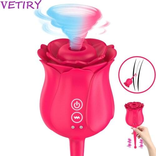 VETIRY Rose Flower Sucking Vibrator Vagina Clitoris Stimulation G-spot Massage Clit Nipple Sucker Oral Licking Sex Toy for Women