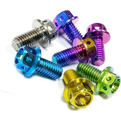 2 PCS M6 X 12mm Titanium Motorcycle Engine Shell Screw Bolts Hexagon Hex Hollow Head With Flange and Holes