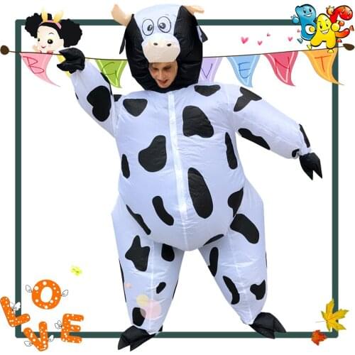 Explosion Halloween Adult Cosplay Cartoon Cow Inflatable Party Performance Event Prop Clothing Fancy Dress Air Blown Milk Cattle