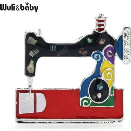 Wuli&baby Enamel Sewing Machine Brooches Women Unisex Vintage Daily Supplies Party Casual Brooch Pins Gifts
