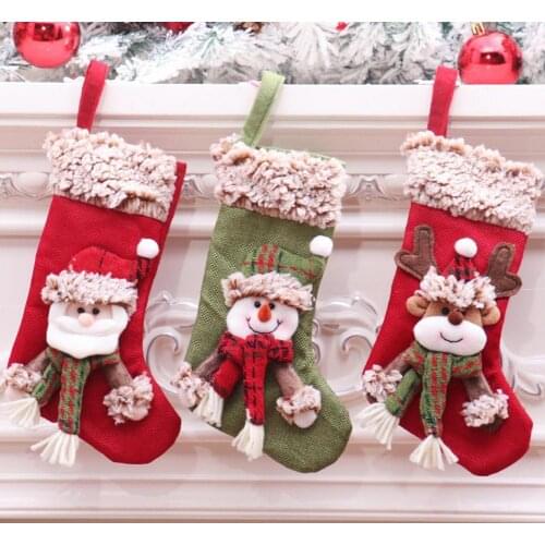 3 Styles Eye-catching Christmas Stockings Eco-friendly Cartoon Pattern Cloth Embroidered Xmas Hanging Cute Stockings for Home