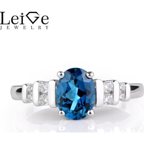 Leige Jewelry London Blue Topaz Ring Silver 925 Fine Jewelry Blue Gemstone Engagement Wedding Rings for Girl November Birthstone