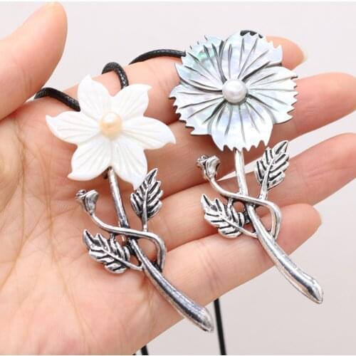 Charm Fashion Natural Shell Alloy Pendant Flower Flower Branch Exquisite Jewelry Necklace Couple Engagement Party Wear Gifts 1PC