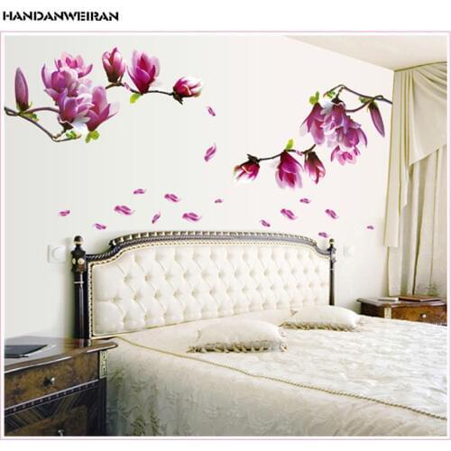 1PCS Purple Orchid Wall Stickers Living Room Bedroom Decoration Removable PVC Decorative stickers Vinyl Wall Stickers 50*70cm