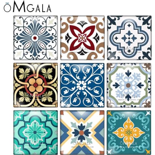 Fashion rules geometric flowers patterns 10pcs 12mm/20mm/25mm/30mm photo glass cabochon demo flat back Making findings