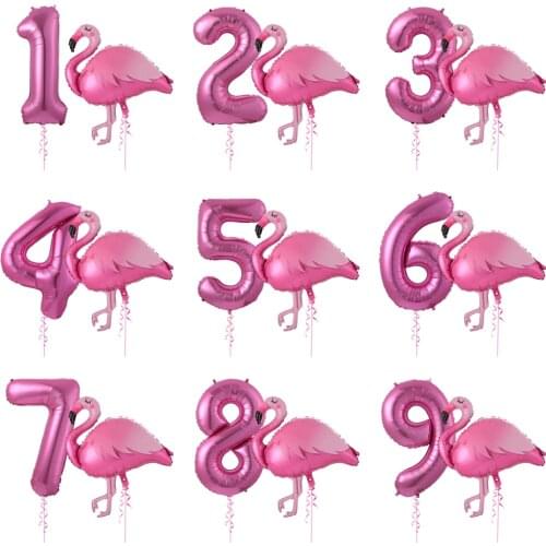 2/6Pcs/Set Flamingo Aluminum Balloon 40 Inch Pink Number Hawaiian Theme Summer Party Birthday Gift Decor Baby Shower Supplies