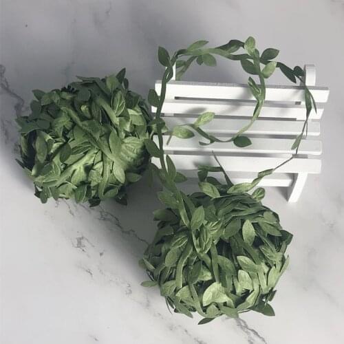 20M Rustic Wedding Decoration Team-Bride Green Leaves Decorated Rope Ribbon Fabric Woven Event Party Diy Decorations Supplies