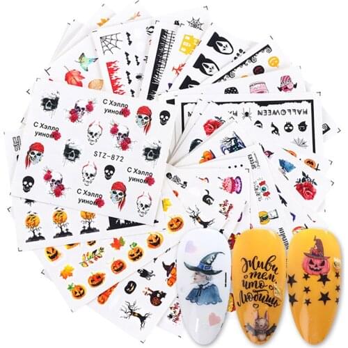24Pcs For Halloween Nail Decals Stickers Water Transfer Nail Art Stickers Halloween Pumpkin Bat Spider Nail Stickers