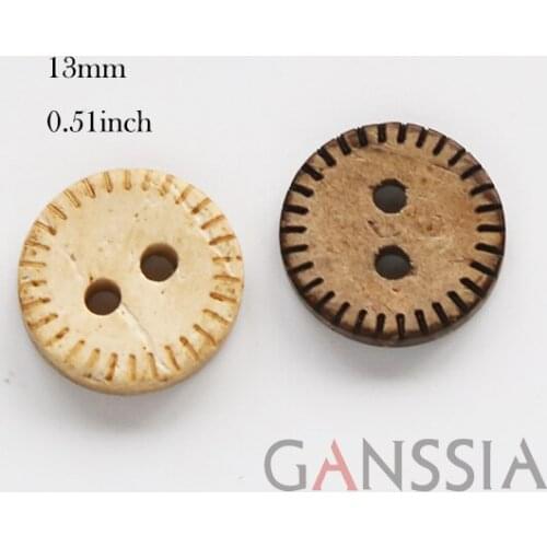50pcs/lot Size:13mm Natural Coconut Buttons 2 Holes Dashed Line Design Garment Sewing Accessories(ss-717)