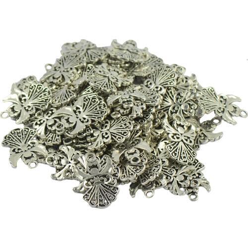 50 Pieces Metal Filigree Hollow out Angel Charms Good Luck Pendant Jewelry DIY Necklace Bracelet Crafts
