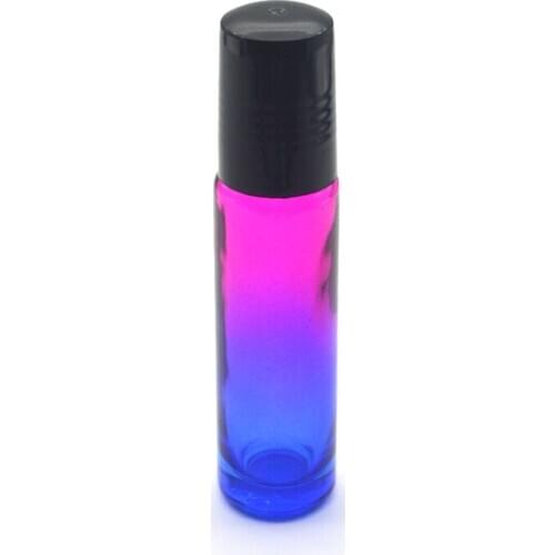 50pcs Empty 10cc Roller Glass Bottle Gradient Red-blue Fragrance Perfume Essential Oil 10ml Roll on Bottle Black Plastic Cap