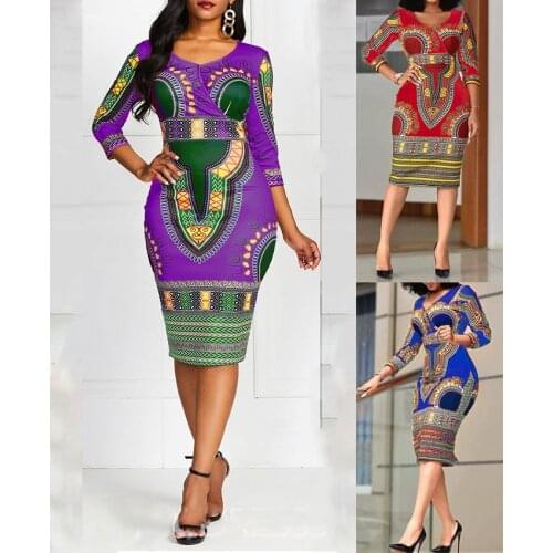 African Dresses for Women Dashiki Print 2020 Ladies Dress Fashion V-neck Clothes Sexy Robe Africaine dress african clothing