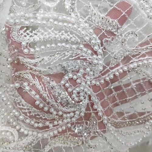 White French Net Sequins Bridal Luxury Quality Heavy Beaded Lace Embroidery Fabric Transparent Soft Tulle Mesh for Wedding Dress