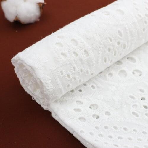 White Cotton Embroidery Lace Fabric 100% Cotton Water-soluble Hollow
