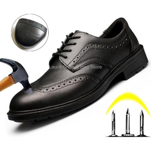 Cow Leather Gentleman Protective Footwear Summer Breathable Steel Toe Kevlar Midsole Rubber Business Men Safety Shoes Work Safe