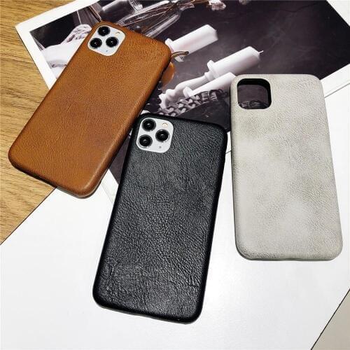 Plain PU Leather Texture Black Brown White Phone Case for iPhone SE 2 2 7 8 Plus X XR XS 12 Mini 11 Pro Max Silicone Back Cover
