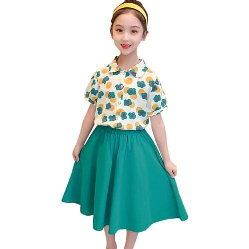 Kids Clothes Floral Tshirt + Skirt Girls Outfits Casual Style Girls Clothes Summer Childrens Costume 6 8 10 12 14