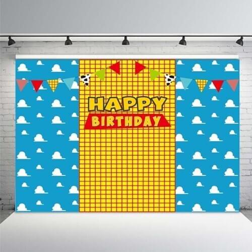 Photography BackDrop White Cloud on Blue Background Story Toy Photo Studio Kids Portrait Booth Background Birthday Back Drops