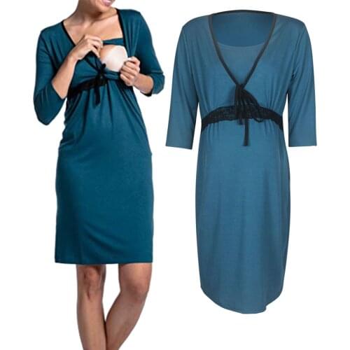 Hot Sale Nursing Pajamas Lace V Neck Pregnant Breastfeeding Nightgown Women Maternity Fashhion Sleepwear for Pregnancy Nightwear